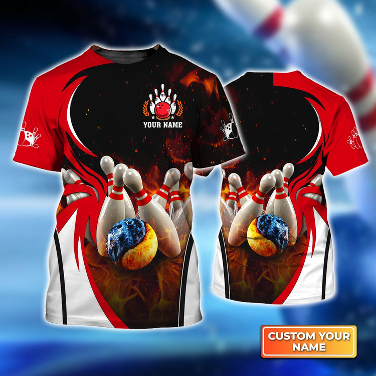 Frenzideas Water And Fire In Bowling Ball Personalized Name 3D Shirt