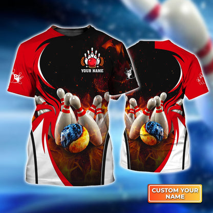 Frenzideas Water And Fire In Bowling Ball Personalized Name 3D Shirt