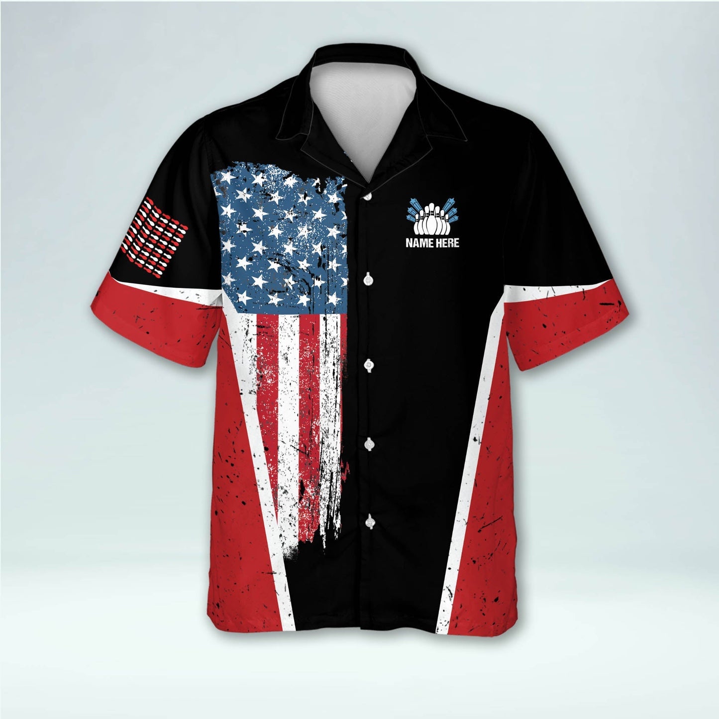 Frenzideas USA Bowling Flag Personalized Name Hawaiian Shirt