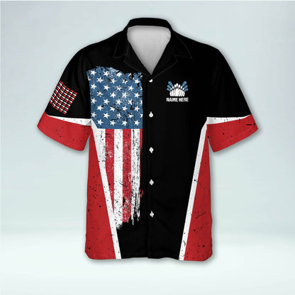 Frenzideas USA Bowling Flag Personalized Name Hawaiian Shirt