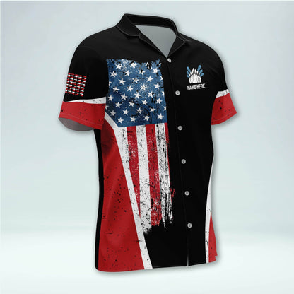 Frenzideas USA Bowling Flag Personalized Name Hawaiian Shirt