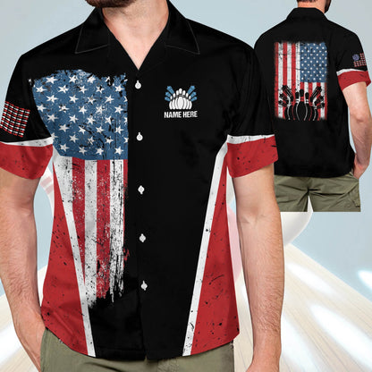 Frenzideas USA Bowling Flag Personalized Name Hawaiian Shirt