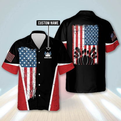 Frenzideas USA Bowling Flag Personalized Name Hawaiian Shirt