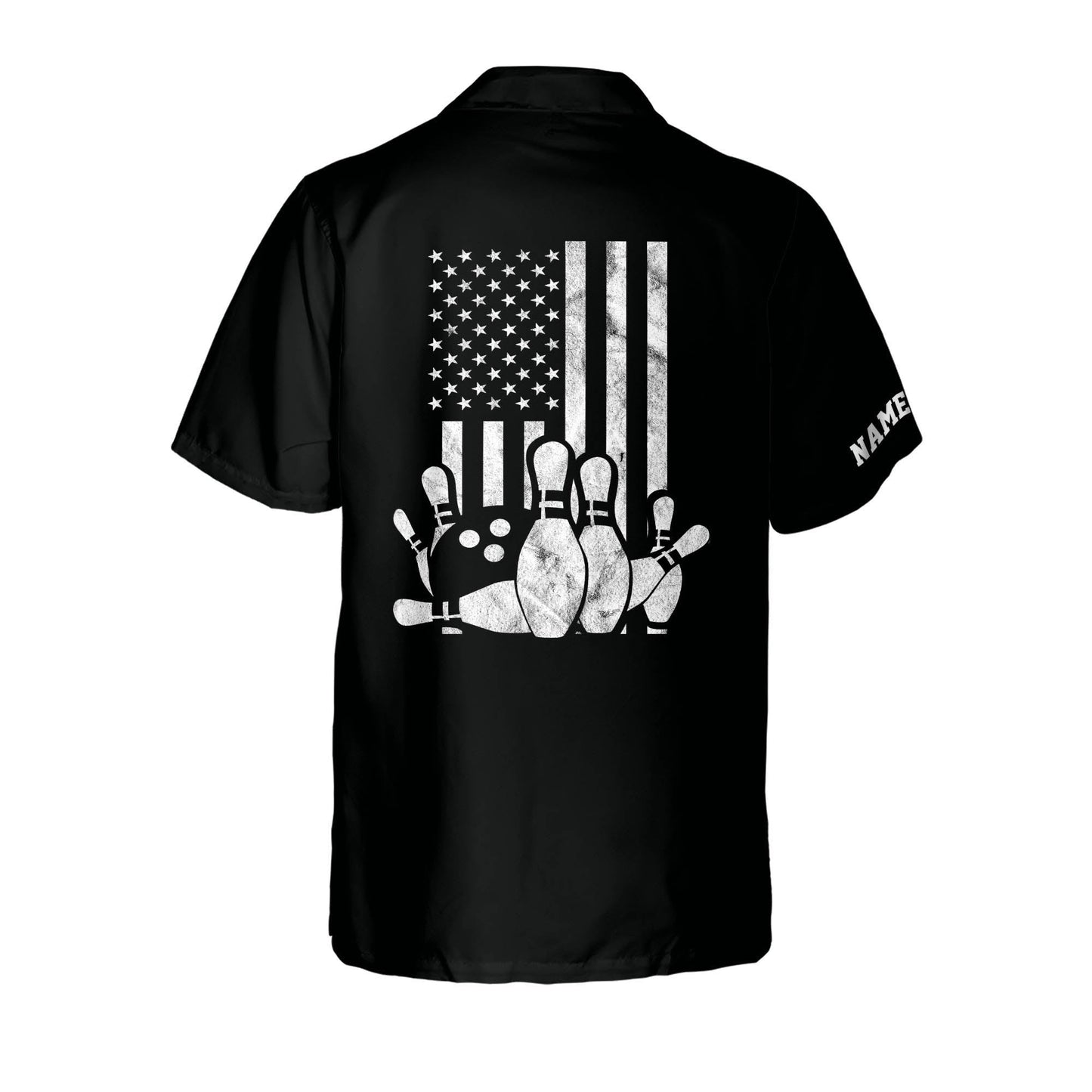 Frenzideas USA Flag Patriotic Bowling Personalized Name Hawaiian Shirt