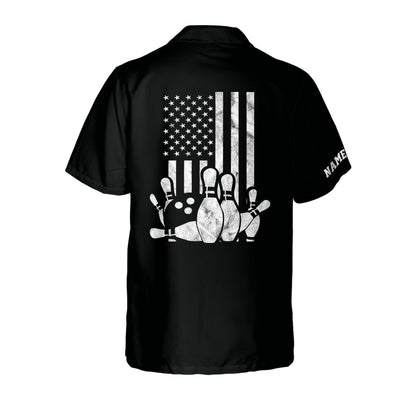 Frenzideas USA Flag Patriotic Bowling Personalized Name Hawaiian Shirt