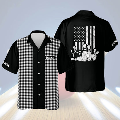 Frenzideas USA Flag Patriotic Bowling Personalized Name Hawaiian Shirt