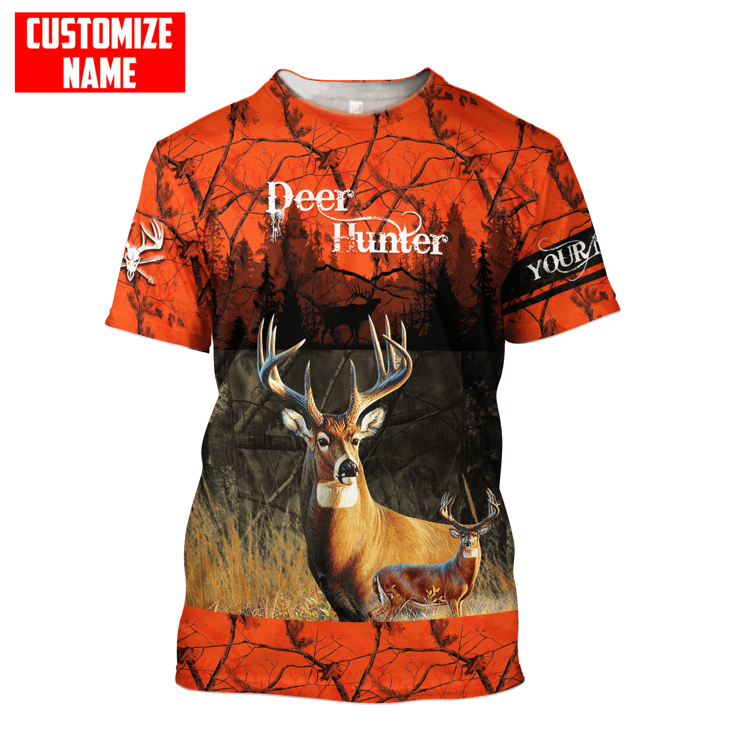 Frenzidea Personalized Name Deer Hunting Orange Green Camo 3D Shirts