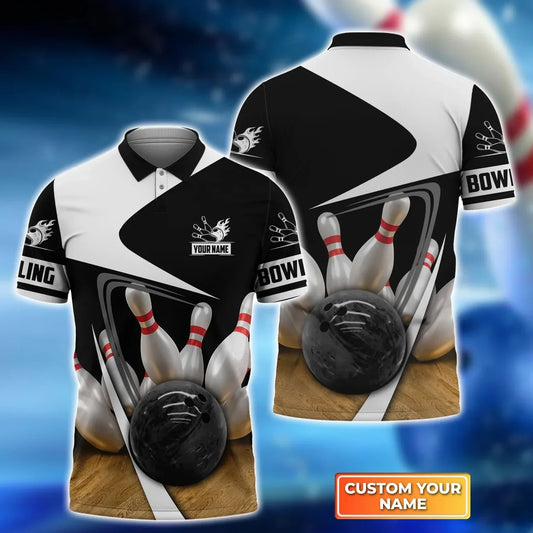 Frenzideas Ten Strike Classic Bowling Personalized Name 3D Shirt