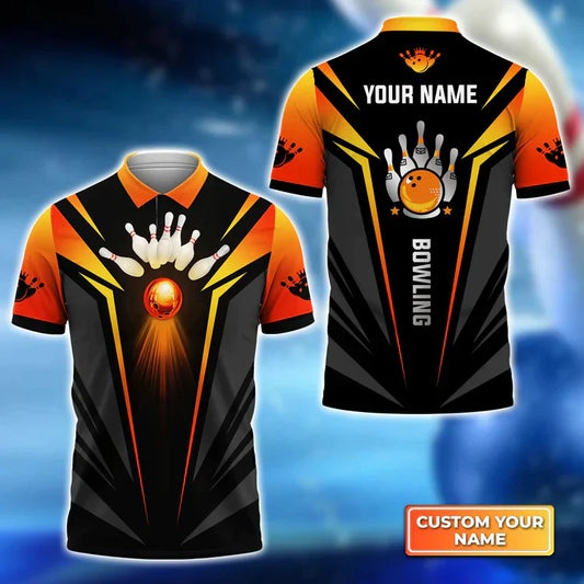 Frenzideas The Orange Bowling Ballin Flames Personalized Name 3D Shirt