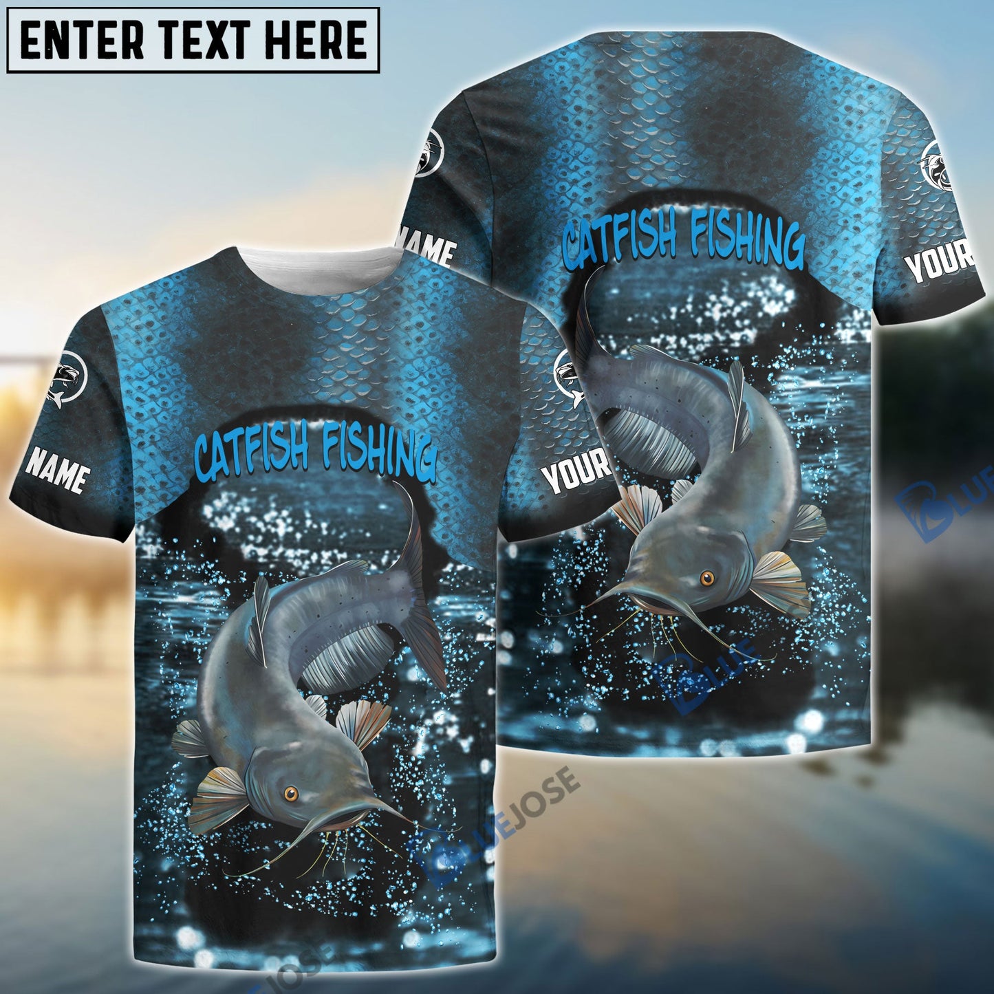 Frenzidea Catfish Fishing Light Blue Custom Long Sleeve Performance Fishing Long Sleeves