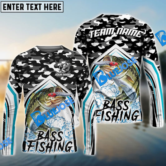 Frenzidea Bass Fishing Black Camo Sport Custom Name & Team Name 3D Shirts