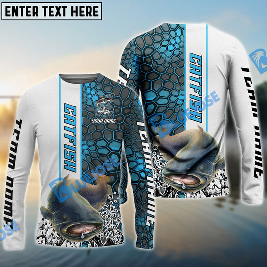 Frenzidea Catfish Fishing Blue Fin Bling Camo Sport Custom Name & Team Name 3D Shirts