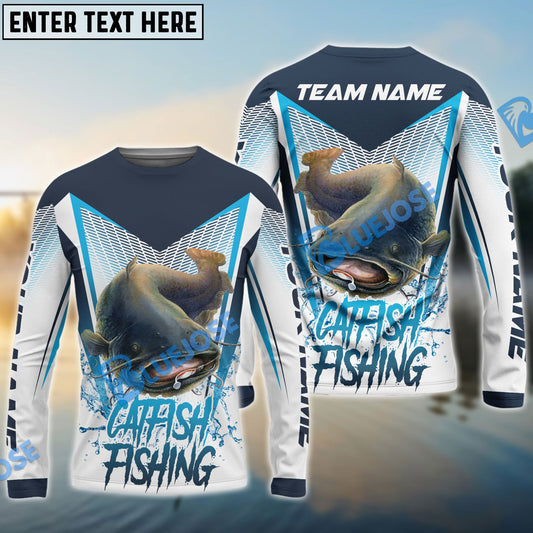 Frenzidea Catfish Fishing White Blue Camo Sport Custom Name & Team Name 3D Shirts