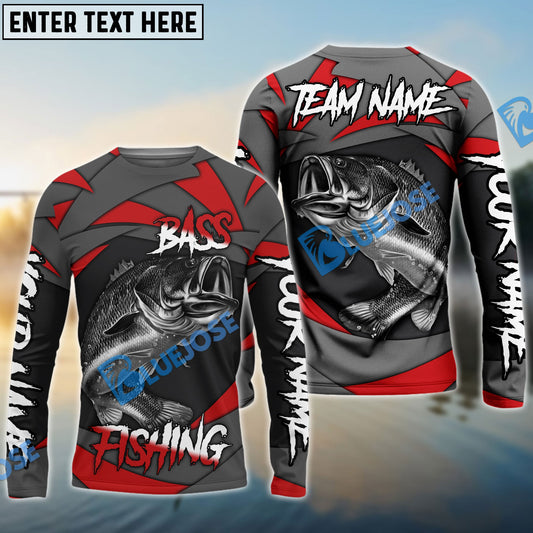 Frenzidea Bass Fishing Red Gray Spinning Pattern Custom Name & Team Name 3D Shirts