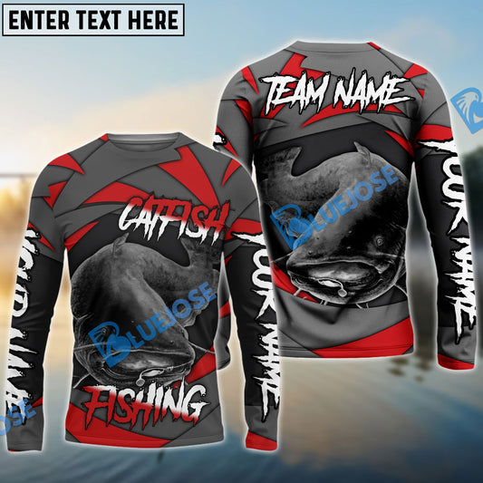 Frenzidea Catfish Fishing Red Gray Spinning Pattern Custom Name & Team Name 3D Shirts