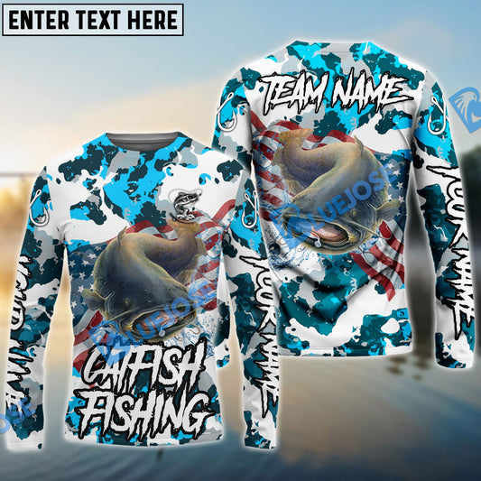 Frenzidea Catfish Fishing American Flag Light Blue Camo Custom Name & Team Name 3D Shirts