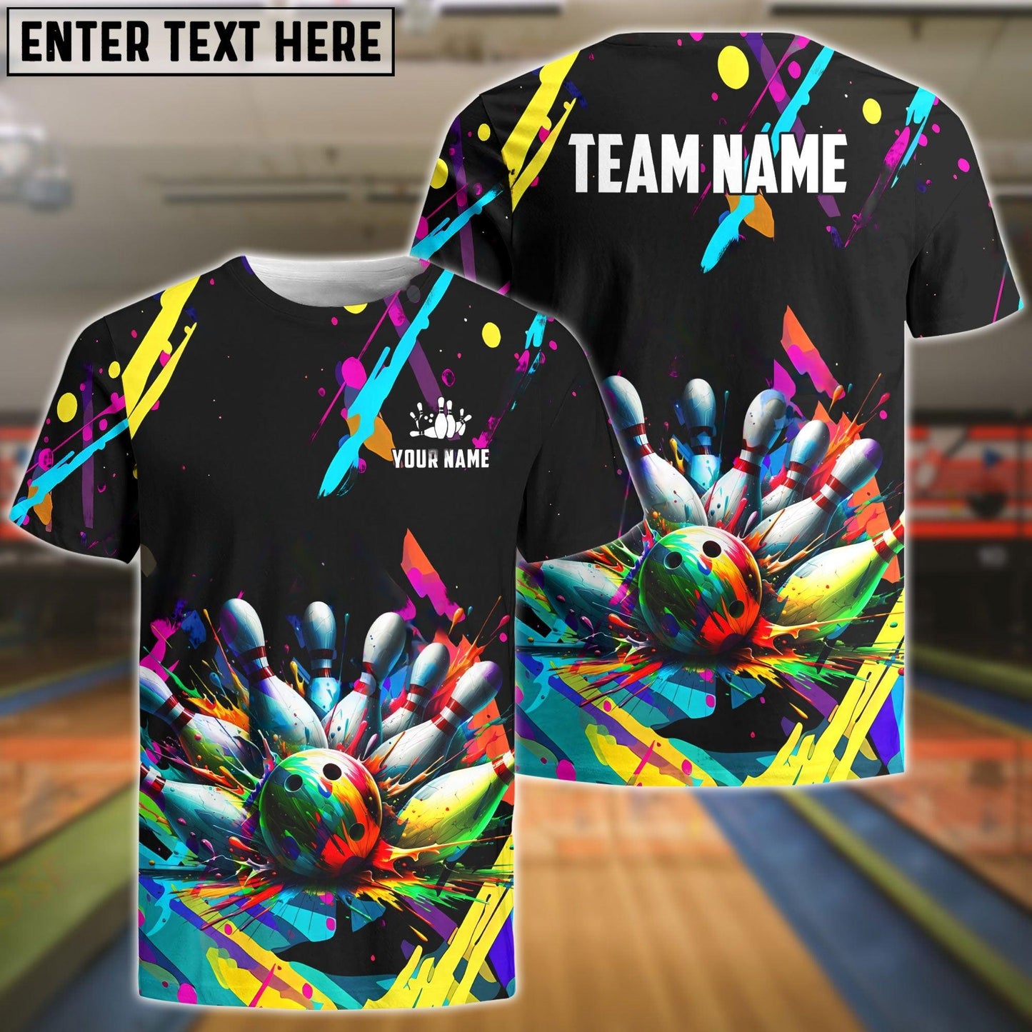 frenzideas Bowling Graffiti Splash Paint Customized Name, Team Name 3D Shirt