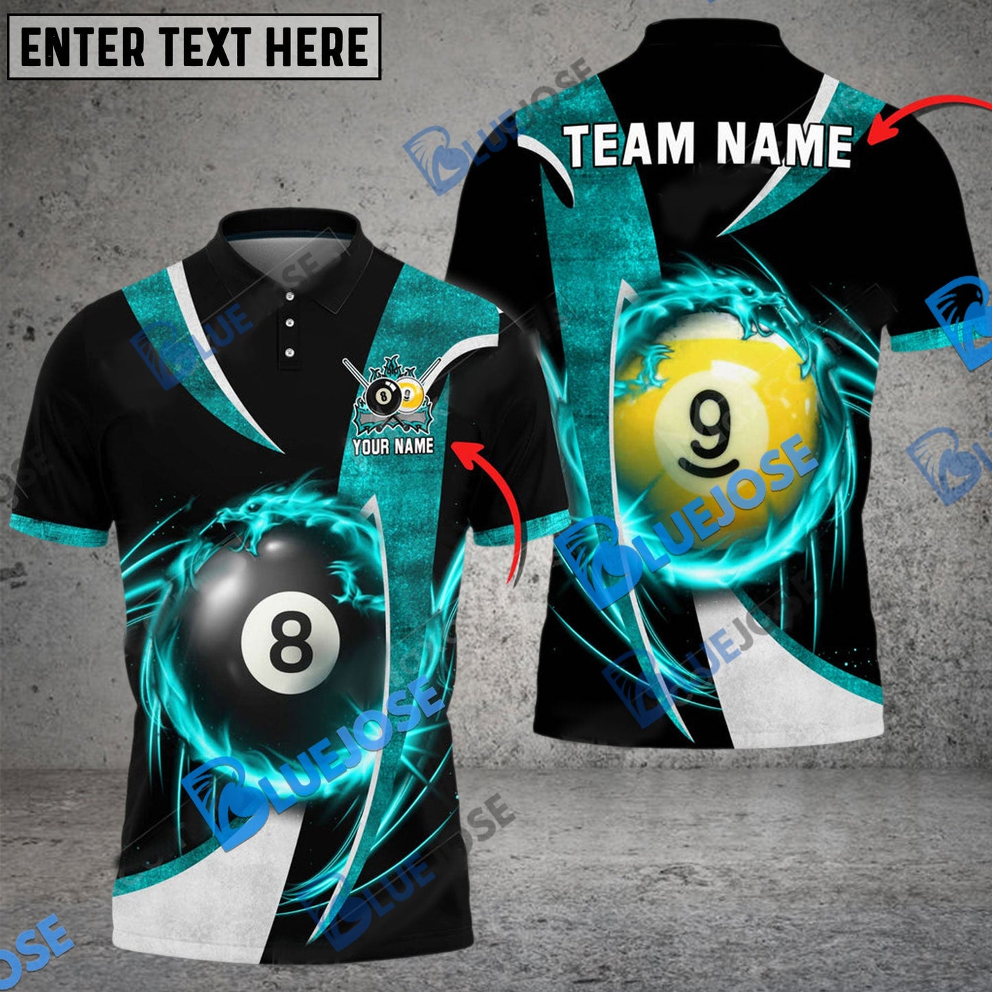 Frenzidea Billiards Ball 8 And 9 Wind Blade Personalized Name, Team Name Unisex Shirt ( 6 Colors )