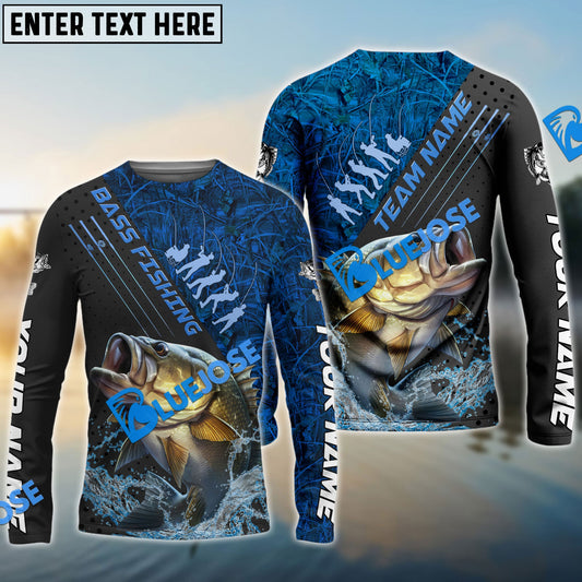Frenzidea Bass Fishing Blue Camo Sport Rod Custom Name & Team Name 3D Shirts