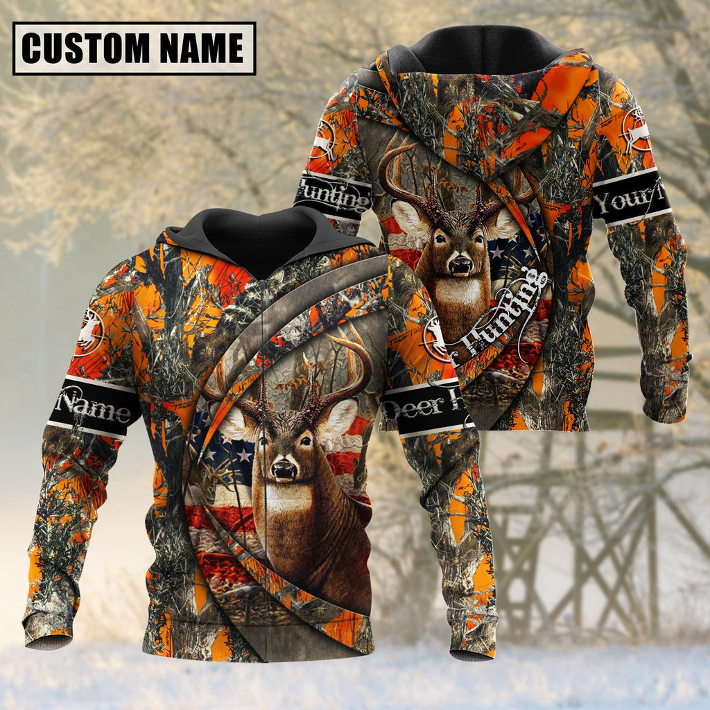 frenzidea Custom Name Hunting Deer Camo US Flag 3D Shirt