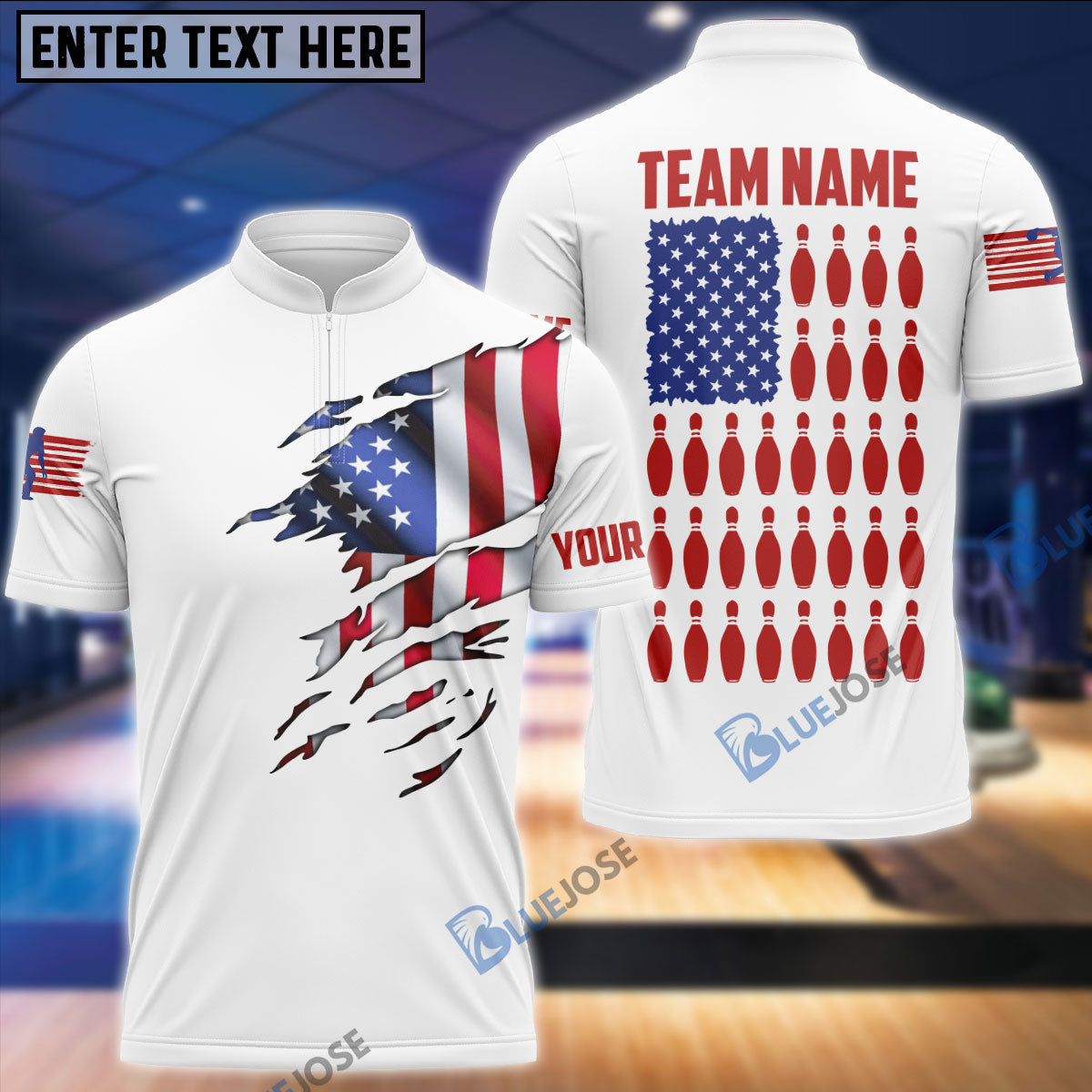frenzideas White American Flag Bowling Pins Customized Name, Team Name 3D Shirt