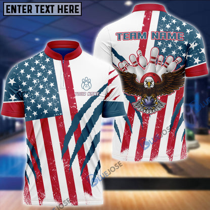 Frenzideas US Flag Eagle Bowling and Pins Customized Name, Team Name 3D Shirt