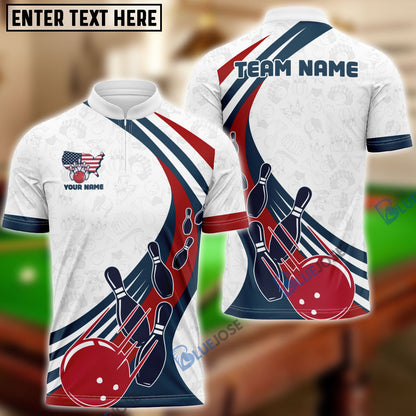 Frenzidea Bowling And Pins American Flag Star Customized Name 3D Shirt
