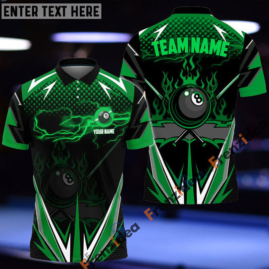 Frenzidea Billiards Green Fire Personalized Name, Team Name Unisex Shirt