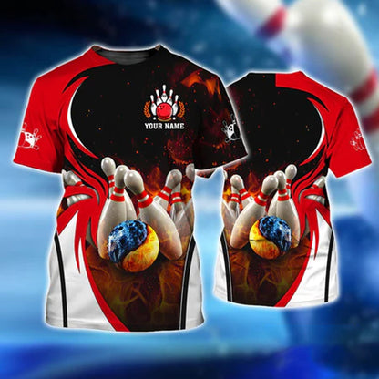 Frenzideas Water And Fire In Bowling Ball Personalized Name 3D Shirt