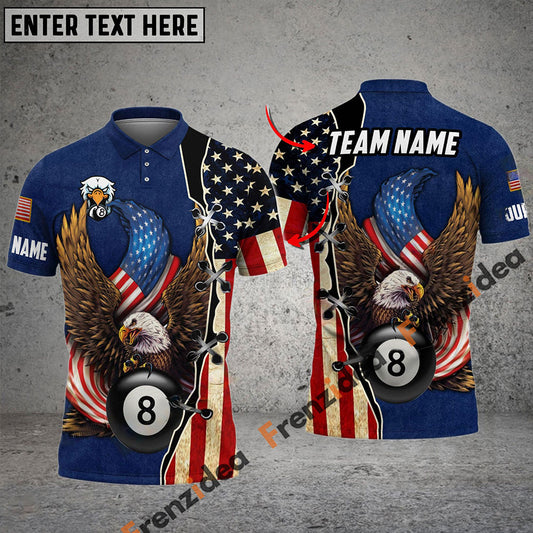 Frenzidea Billiards 8 Ball American Eagle Flag Crack Personalized Name, Team Name Unisex Shirt ( 4 Colors )