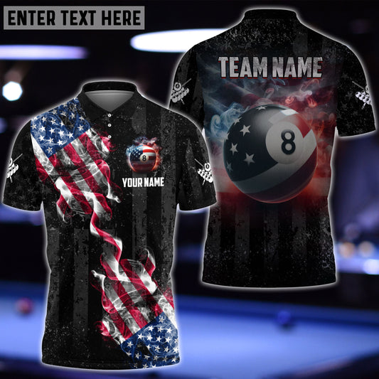 Frenzidea Billiards Ball 8 Pool Smoke US Flag Personalized Name, Team Name Unisex Shirt