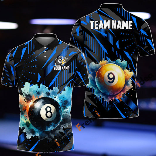 Frenzidea Billiards 8 Ball & 9 Ball Watercolor Art Personalized Shirt