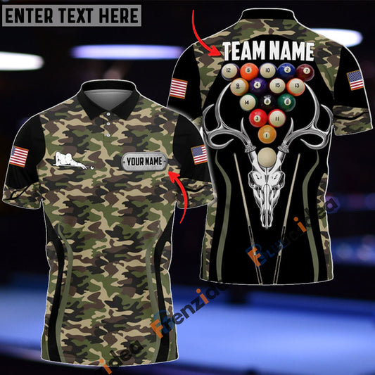 frenzidea Billiards Camo Pattern USA Flag Personalized Name, Team Name Unisex Shirt
