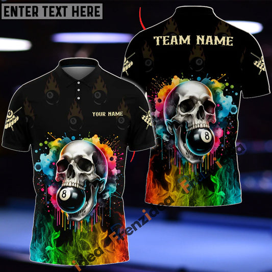 Frenzidea Billiards Colorful Skull Personalized Name, Team Name Unisex Shirt