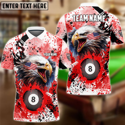 Frenzidea Billiards 8 Ball Eagle American Flag Paint Pattern Personalized Name, Team Name Unisex Shirt ( 4 Colors )