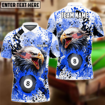 Frenzidea Billiards 8 Ball Eagle American Flag Paint Pattern Personalized Name, Team Name Unisex Shirt ( 4 Colors )