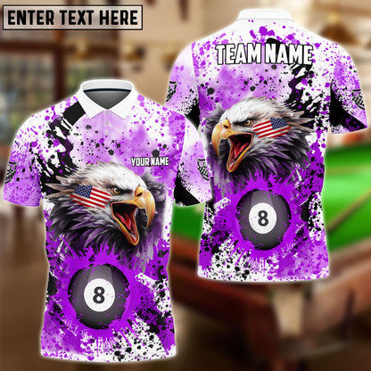 Frenzidea Billiards 8 Ball Eagle American Flag Paint Pattern Personalized Name, Team Name Unisex Shirt ( 4 Colors )