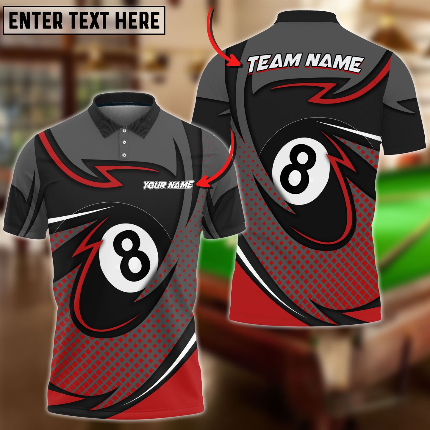 Frenzidea Billiards 8 Ball Pool Personalized Name, Team Name Unisex Shirt ( 6 Colors )