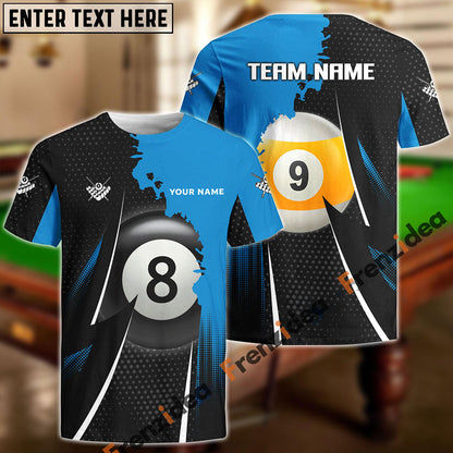 Frenzidea 8Ball & 9Ball Billiards Blue Personalized Name, Team Name Unisex Shirt