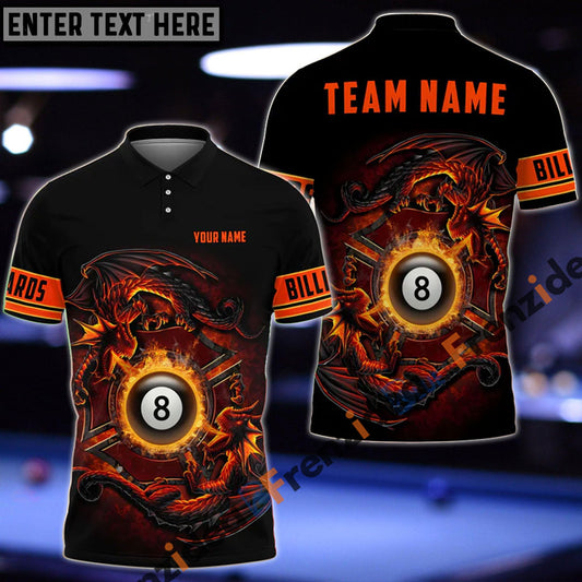 Frenzidea Billiards Dragon Fire Personalized Name, Team Name Shirt