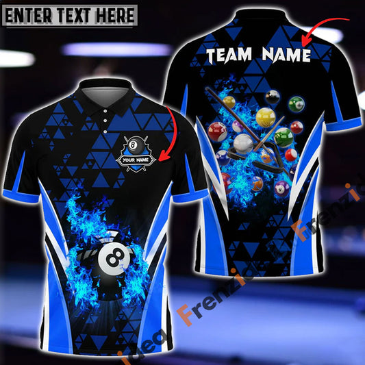 Frenzidea Billiards Ball 8 Triangle Flame Personalized Name, Team Name Unisex Shirt ( 4 Colors )