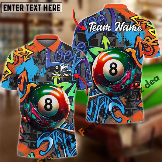 Frenzidea Billiards Ball 8 Graffiti Street Personalized Name, Team Name Unisex Shirt ( 4 Colors )