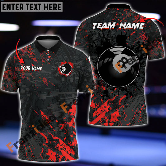 Frenzidea Billiards 8 Ball Black Stains Grunge Personalized Name, Team Name Shirt (5 Colors)
