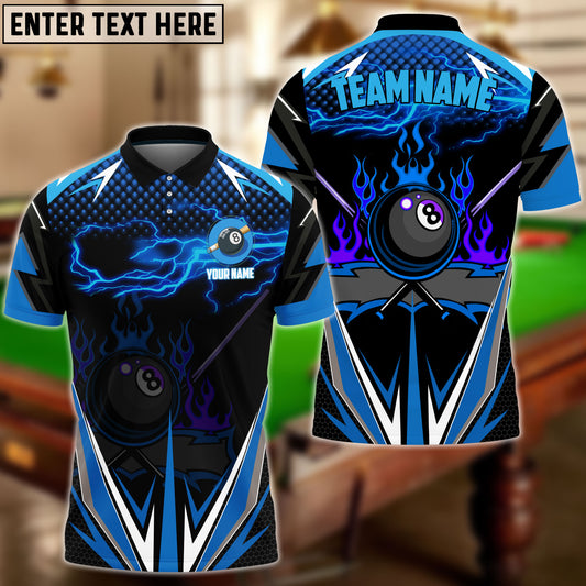 Frenzidea Billiards Blue Fire Personalized Name, Team Name Unisex Shirt
