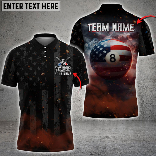 Frenzidea Billiards 8 Ball Smoke American Flag Personalized Name, Team Name Shirt