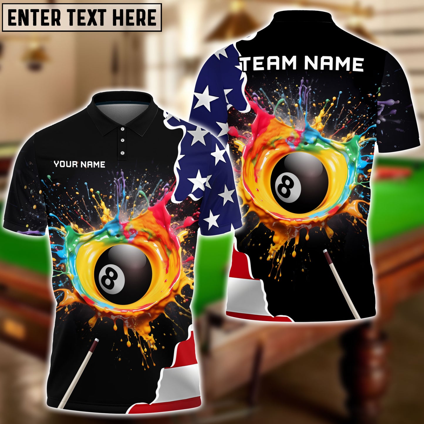 Frenzidea Billiards Colorful Paint USA Flag Personalized 3D Shirt