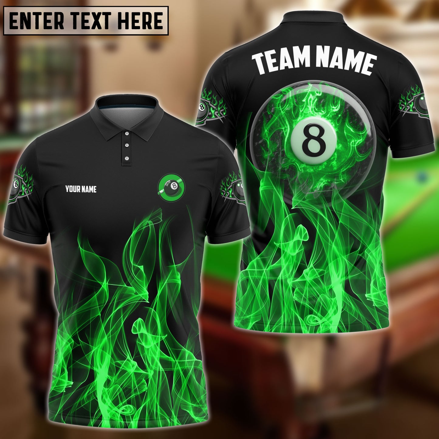 Frenzidea Billiards Ball 8 Heavenly Flame Personalized Name, Team Name Unisex Shirt ( 4 Colors )