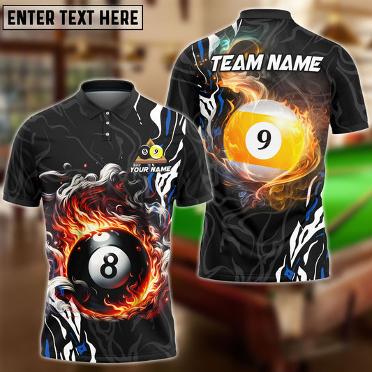 Frenzidea Billiards 8 Ball & 9 Ball Smoke Flame Personalized Name, Team Name Unisex Shirt ( 4 Colors )