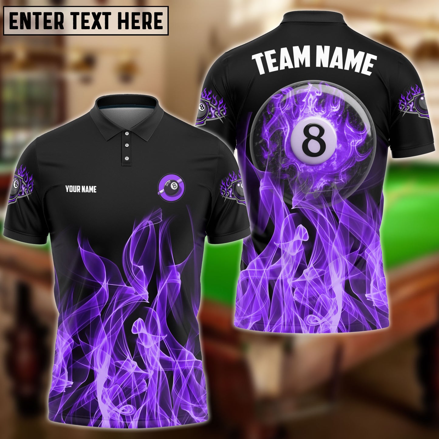 Frenzidea Billiards Ball 8 Heavenly Flame Personalized Name, Team Name Unisex Shirt ( 4 Colors )