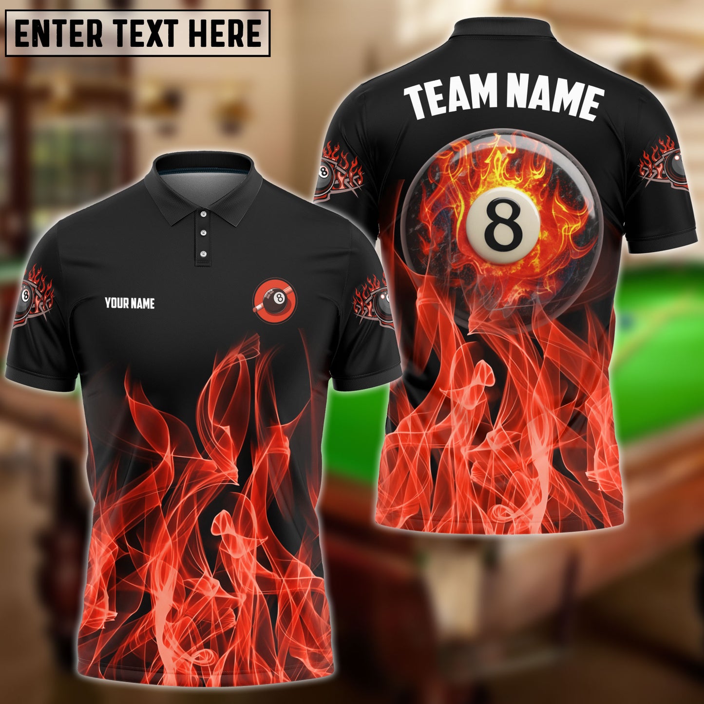 Frenzidea Billiards Ball 8 Heavenly Flame Personalized Name, Team Name Unisex Shirt ( 4 Colors )